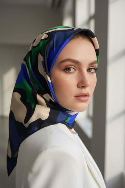 Vissona 100% twill silk wave pattern s Cobalt emerald green color 90x90 sewin...
