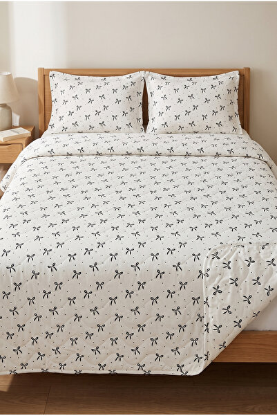 Shopyteks غطاء سرير مزدوج مقاس 200x220 سم، مبطن بنمط فيونك، طقم غطاء سرير ناعم