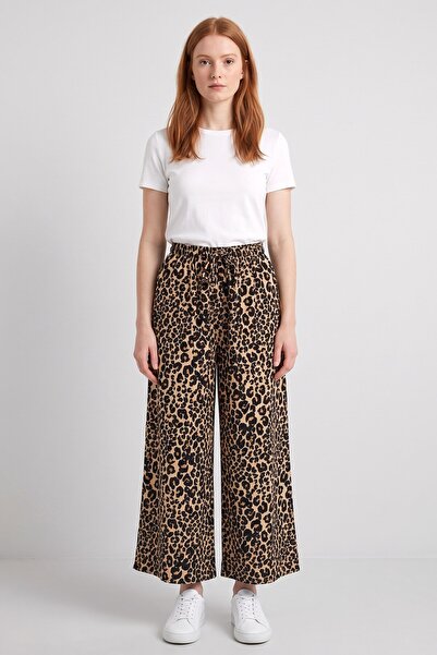 hadiora Ženske široke pantalone sa leopard uzorkom u smeđoj boji