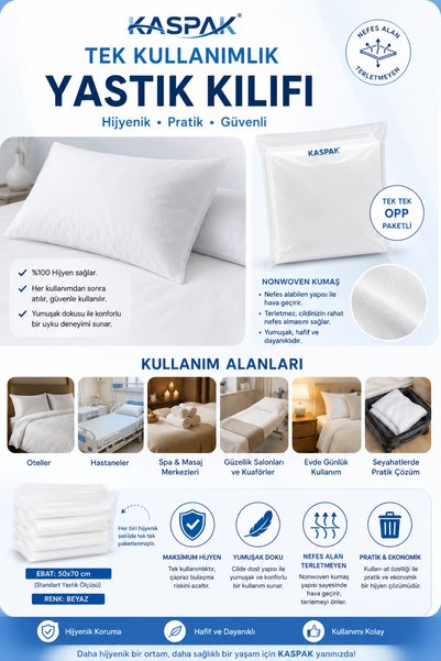 kaspak Disposable Pillow Case/ 70*50 20 Cm/ With Cover 25 Pieces