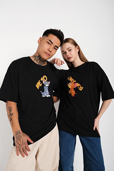 Tarzsokak Crna unisex dvostruka majica "Me To Only You" Štampano Oversize kro...