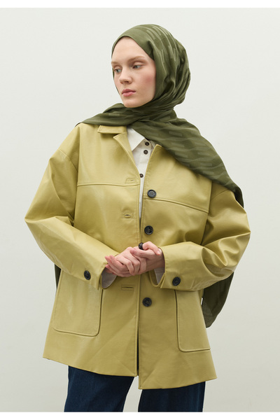 Freshscarfs Nara Pamuk Floş Jakarlı Şal Askeri Haki
