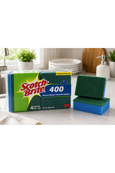 Scotch Brite 3M SB400 Endüstriyel Bulaşık Süngeri 4'lü Paket (MAVİ)