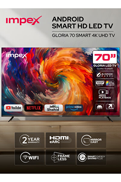 IMPEX GLORIA 70 UHD Android Smart 70 Inch 4K Frameless Android LED TV - Black