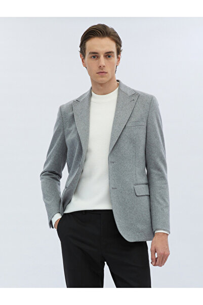 Kip Gray Plain Modern Fit Wool Blend Jacket