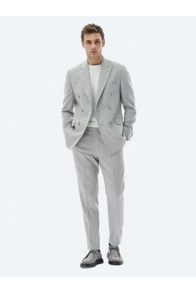 Kip Light Gray Striped Modern Fit Wool Blend Suit