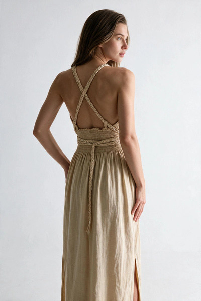 Su Koleksiyon Petunya Knitted Detail Bohemia Dress / Beige