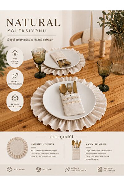 KaiAtelier 2-Piece Natural Tableware Set / 2 Natural Linen American Serving S...