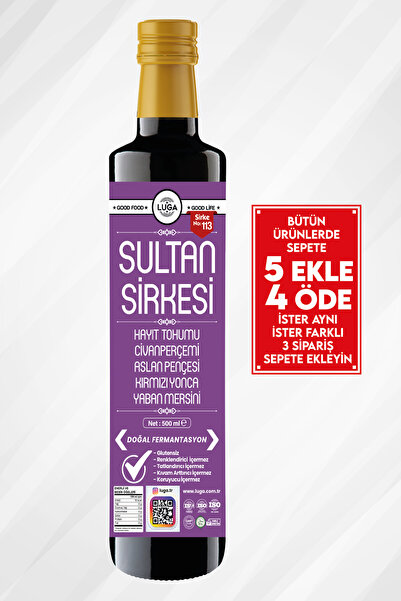 Luga Sultan Sirkesi 500 ml - Doğal Fermantasyon, Katkısız, Glutensiz, Boya ve...