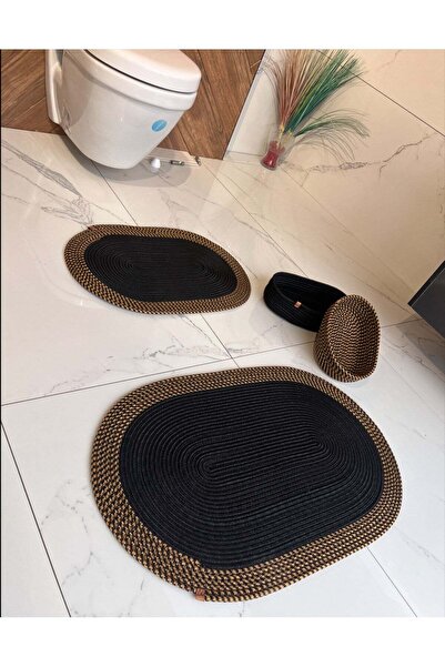 Namteks طقم حمام من خوص الجوت الأسود مقاس 40x60-50x80 سم مع سجادة وسلة، هدية ...