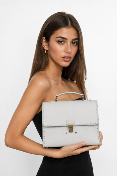 BUENO Beige Leather Women's Leather Handbag