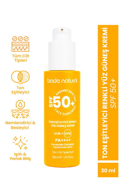 Bade Natural Spf 50+ Renkli Yüz Güneş Kremi 30 ml
