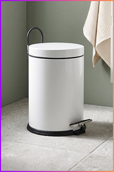 Begin Power Coș de gunoi alb cu pedală din inox de 16 litri, birou, baie, buc...