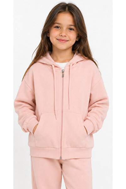 İrem Çocuk Giyim Girl's Hooded Powder Cardigan with Zipper Closure and Believ...