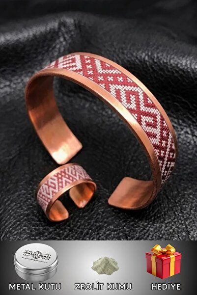 OSMANLI GÜMÜŞ Women's Copper Bracelet Ring Set - Stella Model Copper Set