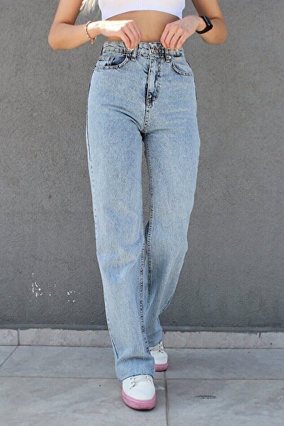 DRC trend Lolee Women's Loose Light Blue Acid Snow Wash Super High Waist Jeans