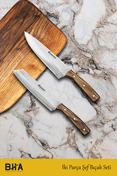B-H-A BIÇAKÇI HACI AHMET Sürmene BHA Santoku ve Nakiri İki Parça Aşçı Şef Bıç...