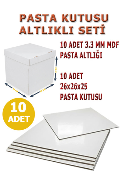 kutucum 26 X 26 X 25 PASTA KUTUSU VE MDF ALTLIK SETİ 10 ADET BEYAZ OLUKLU MUK...