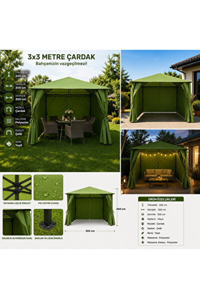 Altınkayaticaret Store Yeşil Gazebo 3X3 Çardak Tente Gölgelik
