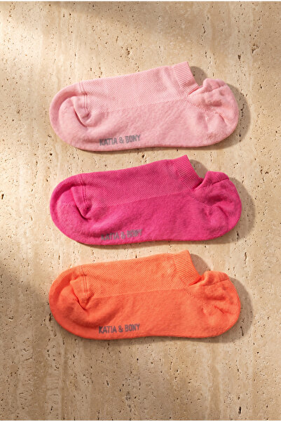 BONY SOCKS Ženske čarape od 3 dela, Osnovni koraka, roze kombinacija