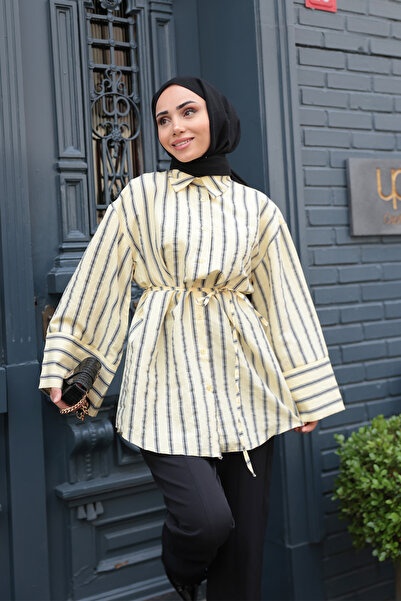 LOCCO Black Striped Balloon Sleeve Shirt Yellow