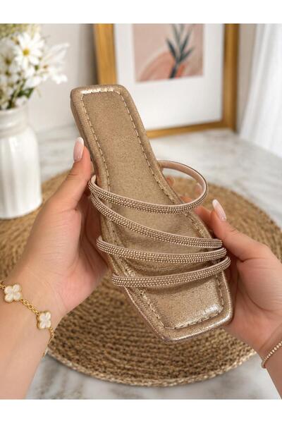 PLN SHOES Orthopedic Sole Rose Banded Shimmer Detailed Flat Heel Women's Even...