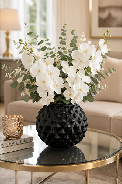 ANGDESİGN Decorative Sandy Glass Vase Black • 20 cm •• Home Decoration Trend ...