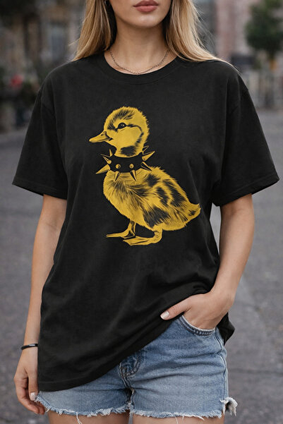 Oceanwear تيشيرت أسود سادة بأكمام قصيرة مطبوع عليه Cool Duck