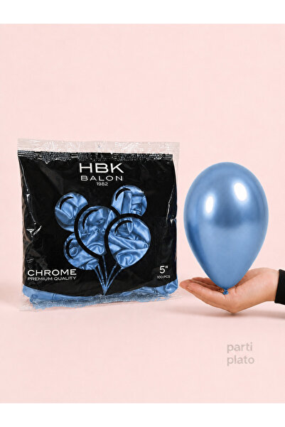 HBK Balon 5 İnç Krom Lateks Mavi (Blue) Balon (100'lü Paket) - Dekorasyonunuz...