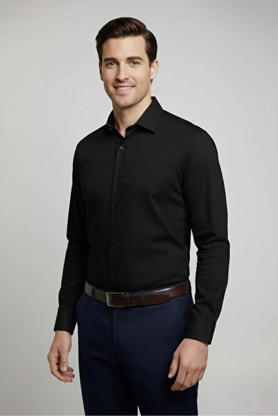Uki SİYAH Slim Fit Uzun Kol Gömlek