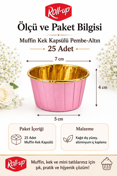 Dolphin Muffin Kek Kapsülü Pembe-altın 25li