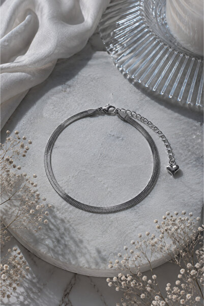 Sylvera Shop Snake Chain Steel Bracelet - Stylish Minimal Design (Silver Color)