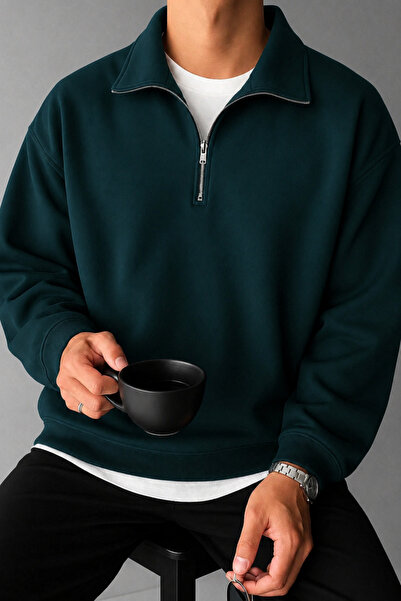 GHASSY CO Ghassy Co. Men's Polo Collar Oversize Half Zipper Sweatshirt