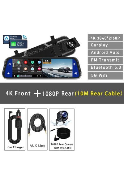 Choice1 4K-10M 1080P 10" Dash Cam 4K 3840*2160P Car Dvr Carplay Android Auto ...