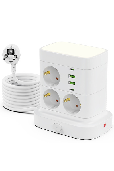 Choice EU Plug White Tower Power Strip Multi Outlets with 2 USB +2 Type C 2M ...