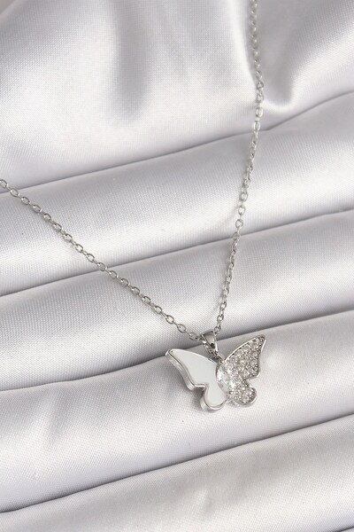 Inure Jewelry 316L Steel Silver Color Chain Zircon Stone White Enamel Butterf...