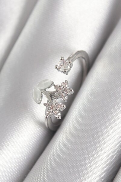 Inure Jewelry النحاس الفضة اللون الزركون حجر زهرة نموذج خاتم المرأة