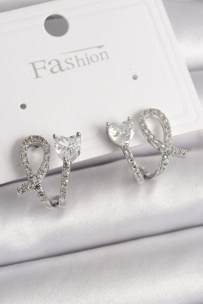 Inure Jewelry Brass Silver Color Knot Model Zircon Stone Heart Detail Women's...