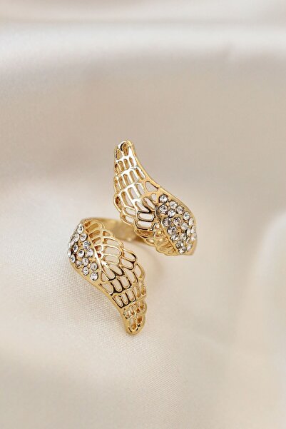 Inure Jewelry خاتم جناح من حجر الزركون المعدني باللون الذهبي قابل للتعديل