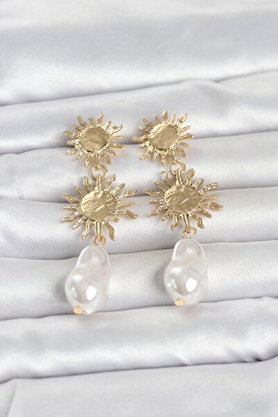 Inure Jewelry أقراط نسائية من النحاس باللون الذهبي مع تفاصيل على شكل شمس