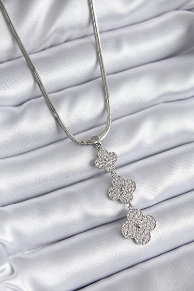 Inure Jewelry 316L الصلب الفضة اللون سلسلة الإيطالية الزركون حجر البرسيم نموذ...