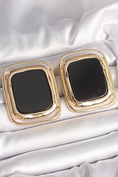 Inure Jewelry أقراط نسائية من النحاس باللون الذهبي والمينا السوداء موديل مربع