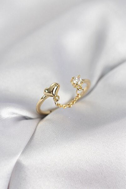 Inure Jewelry خاتم نسائي مزين بسلسلة على شكل قلب باللون الذهبي
