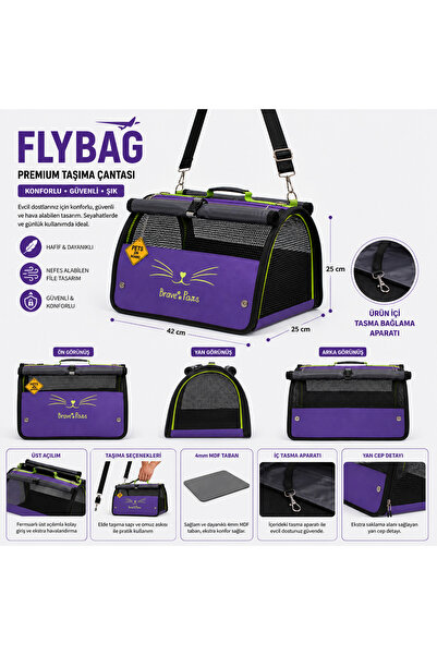 BRAVE PAWS Perdeli Flybag Plastik Dayanıklı Fileli Kedi Ve Köpek Taşıma Çantası Havayolu Çantası Yıkanabilir