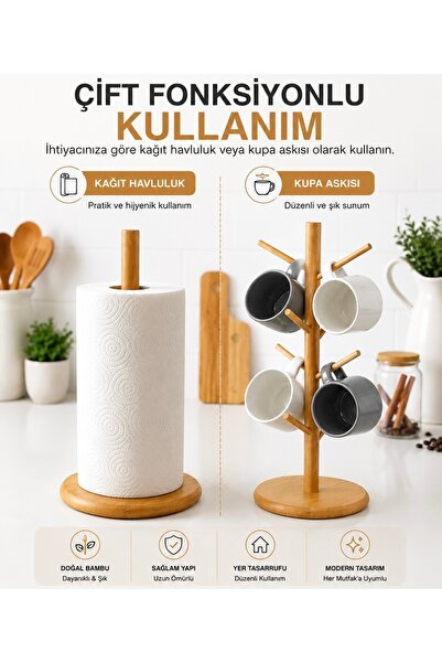 NOKKA Bambu Fincan Rafı, Bambu Askılık 35 cm 6 raf