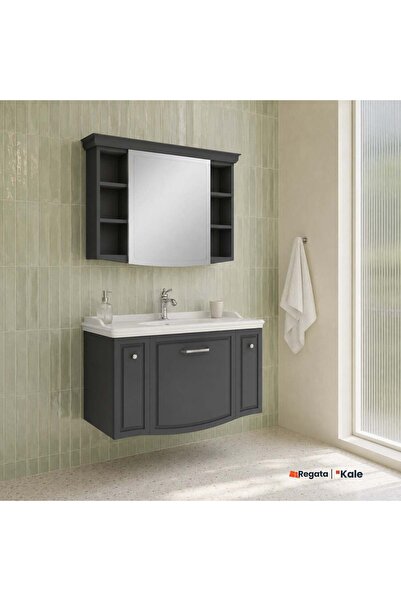 KALE Arte+ 100 Cm Mat Antrasit Banyo Dolabı Takımı (Krom Kulp)