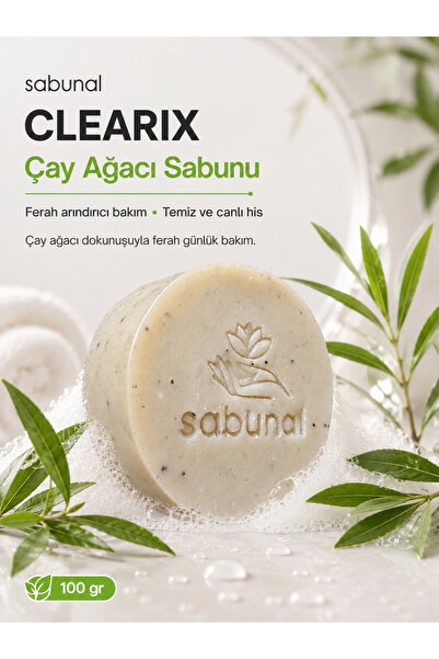 sabunal Clearix Tea Tree Soap - Natural Fresh Care for Oily Skin, Pores and B...