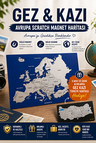 Sherlocked Gez Kazı Avrupa Magnet Haritası 22x18 cm | Kazınabilir Scratch Map...