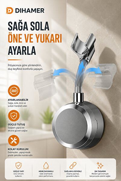 Dihamer Lüx Modern Vakumlu Duş Başlığı Tutucu Su Geçirmez Ayarlanabilir Banyo...