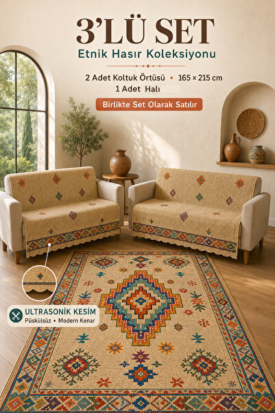 GECE HOME 3’lü Set 2 Adet 165x215 cm Koltuk Örtüsü + 1 Adet Kaymaz Taban Diji...